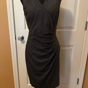 Calvin Klein Charcoal Gray Faux-Wrap Midi Sheath Dress